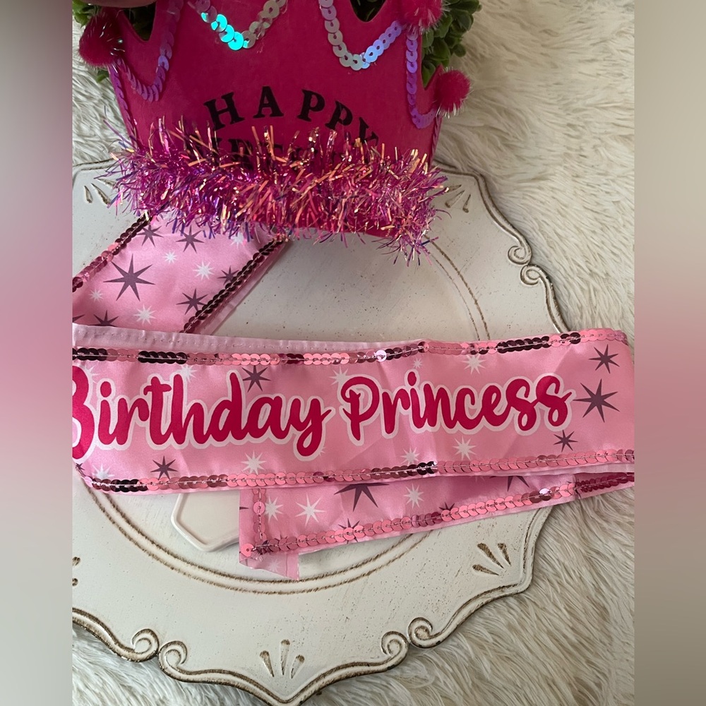 Free with purchase  Pink Birthday Crown and sash for Kids
